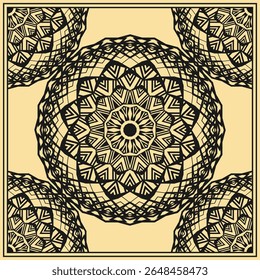 Contorno ornamento para bandana, lenço, toalha de mesa ou outro. Paleta monocromática em preto e bege. Ilustração vetorial