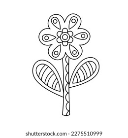 Outline ornate flower simple style vector illustration. Linear geomentric daisy isolated on white background