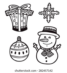 outline ornate set. vector illustration of ornate hand drawn doodle winter object