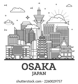 Outline Osaka Japan City Skyline with Modern Buildings Isolated on White. Vector Illustration. Osaka Cityscape with Landmarks.