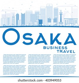 Outline Osaka Skyline with Blue Buildings and Copy Space. Vector Illustration. Business and Tourism Concept with Modern Buildings. Image for Presentation, Banner, Placard or Web Site.