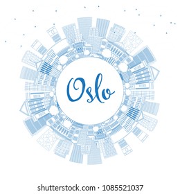 Outline Oslo Norway City Skyline with Blue Buildings and Copy Space. Vector Illustration. Business Travel and Tourism Illustration with Modern Architecture. Oslo Cityscape with Landmarks.