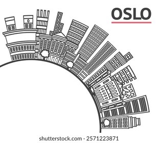 Outline Oslo Norway City Skyline with Modern Buildings and copy space Isolated on White. Vector Illustration. Oslo Cityscape with Landmarks.