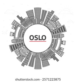 Outline Oslo Norway City Skyline with Modern Buildings and copy space Isolated on White. Vector Illustration. Oslo Cityscape with Landmarks.