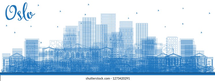 Outline Oslo Norway Skyline with Blue Buildings. Vector Illustration. Business Travel and Tourism Illustration with Modern Architecture. 