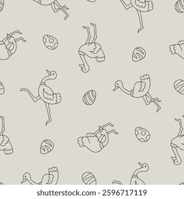 Outline Ostrich Animal Egg Pattern Vector Illustration Seamless for Background Wallpaper Packaging