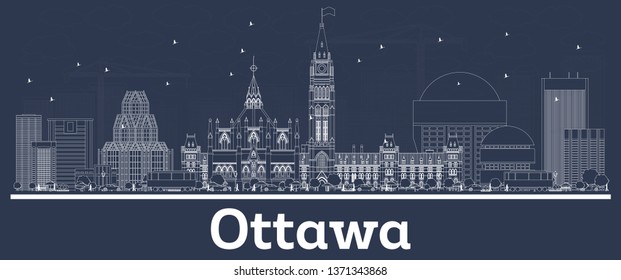 Outline Ottawa Canada City Skyline with White Buildings. Vector Illustration. Business Travel and Tourism Concept with Modern Architecture. Ottawa Cityscape with Landmarks.