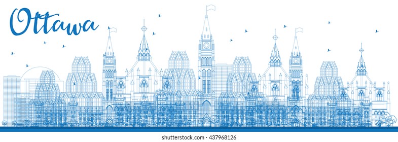 Outline Ottawa Skyline with Blue Buildings. Vector Illustration. Business travel and tourism concept with modern buildings. Image for presentation, banner, placard and web site.