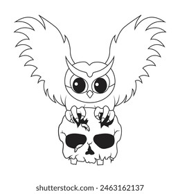 outline of an owl is clutching a skull