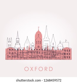 Outline Oxford skyline with landmarks. Vector illustration. Business travel and tourism concept with historic buildings. Image for presentation, banner, placard and web site.