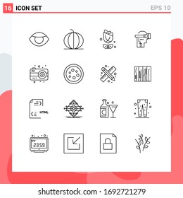 Outline Pack of 16 Universal Symbols of camera; headset; vegetable; reality; plent Editable Vector Design Elements