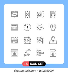 Outline Pack of 16 Universal Symbols of wireframe; paper; left; graph; maker Editable Vector Design Elements