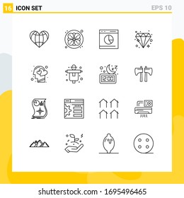 Outline Pack of 16 Universal Symbols of feeling; jewel; commerce; diamond; statistics Editable Vector Design Elements