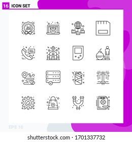 Outline Pack of 16 Universal Symbols of hardware; devices; economy; computers; folder Editable Vector Design Elements