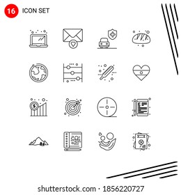 Outline Pack of 16 Universal Symbols of abacus; internet; security; world; food Editable Vector Design Elements