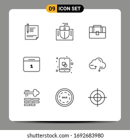 Conjuntos de 9 símbolos universales del mes; calénder; ordenador; bolsa de mano; materiales de diseño de vectores editables en maleta