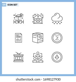 Outline Pack of 9 Universal Symbols of box; report; weather; paper; financial Editable Vector Design Elements