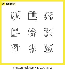 Outline Pack of 9 Universal Symbols of things; internet; business; drone; development Editable Vector Design Elements