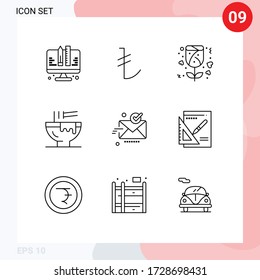 Outline Pack of 9 Universal Symbols of sent; email; love; kitchen; fast food Editable Vector Design Elements