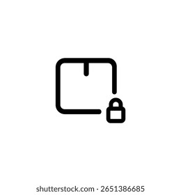 An outline of a package with a padlock, symbolizing secure shipping, locked content, or safe delivery.