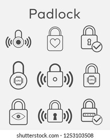 Outline padlock icon set.Vector illustration