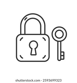 Outline padlock with key icon isolated vector illustration on white background.