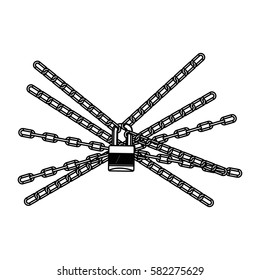 outline padlock and metal many chains icon vector illustration