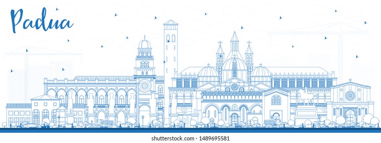 Outline Padua Italy City Skyline with Blue Buildings. Vector Illustration. Business Travel and Concept with Historic Architecture. Padua Cityscape with Landmarks.