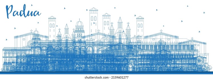 Outline Padua Italy City Skyline with Blue Buildings. Vector Illustration. Business Travel and Concept with Historic Architecture. Padua Cityscape with Landmarks.