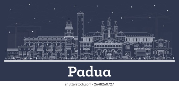 Outline Padua Italy City Skyline with white Buildings. Vector Illustration. Business Travel and Concept with Historic Architecture. Padua Cityscape with Landmarks.