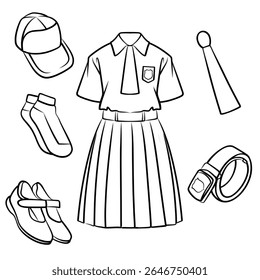 outline page illustration Indonesian elementary schools uniform. School assignments, or printable