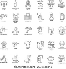 Outline Paintball and BB Gun , flat vector icon elements collection set