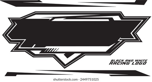 Outline and painted black and white racing logo. Isolated in white background, for t-shirt design, print and for business purposes.