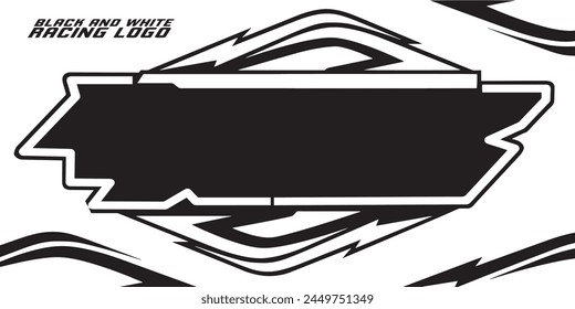 Outline and painted black and white racing logo. Isolated in white background, for t-shirt design, print and for business purposes.