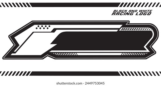 Outline and painted black and white racing logo. Isolated in white background, for t-shirt design, print and for business purposes.