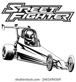 Outline and painted racing car. Isolated in black background, for t-shirt design, print and for business purposes.