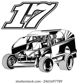 Outline and painted racing car. Isolated in black background, for t-shirt design, print and for business purposes.