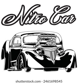 Outline and painted racing car. Isolated in black background, for t-shirt design, print and for business purposes.