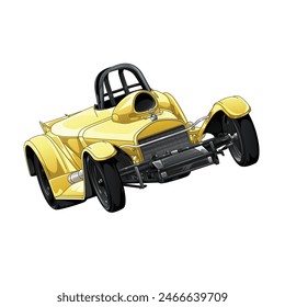 Outline and painted racing car. Isolated in black background, for t-shirt design, print and for business purposes.