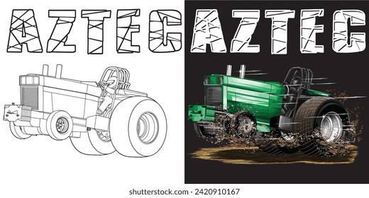 Outline and painted truck. Isolated in black background, for t-shirt design, print and for business purposes.