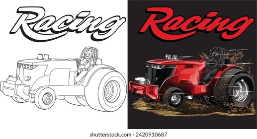 Outline and painted truck. Isolated in black background, for t-shirt design, print and for business purposes.