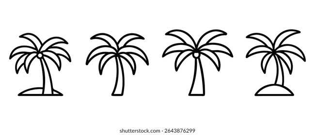 Outline palm tree vector icons for tropical, beach, and holiday-themed graphics.