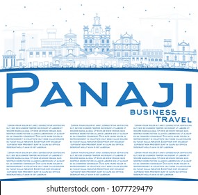 Outline Panaji India City Skyline with Blue Buildings and Copy Space. Vector Illustration. Business Travel and Tourism Concept with Historic Architecture. Panaji Cityscape with Landmarks.
