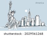 Outline Panorama Landmark of USA, The United State of America in Vector illustration.