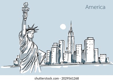 Outline Panorama Landmark USA  The United State America in Vector illustration 