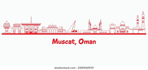 Outline panorama Muscat Oman Skyline Silhouette. City skyline silhouette, Stroke vector, Travel and tourism