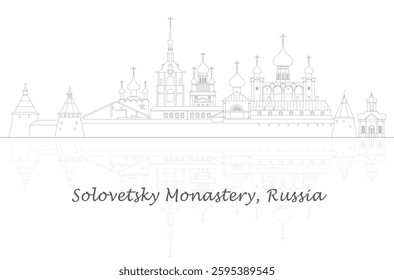 Outline panorama of Solovetsky Monastery, Russia - vector illustration