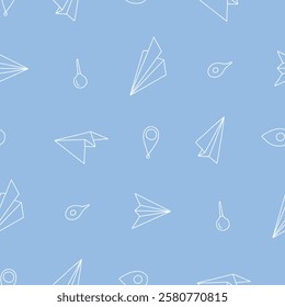Outline Paper Airplane Pin Vector Seamless Pattern illustration for Print, Wallpaper, Decoration.