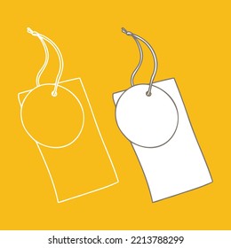 Outline paper label with string mockup. Empty tag template for your design.