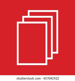 Outline paper note icon. Red background